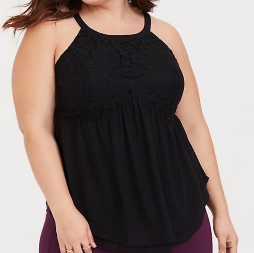 Torrid Romantic Goth Black Lace Peplum Sleeveless Swing Top Blouse Medium